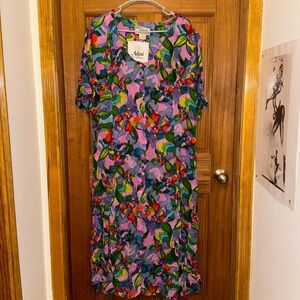 Vintage Adini Boho Floral Button-Down Midi Dress Tropical Summer Vacation  2x